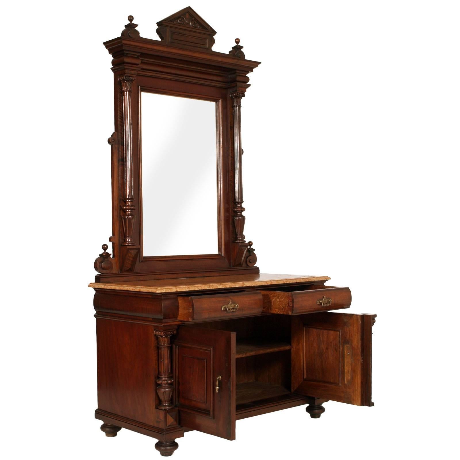 Louis Philippe 19th Century Italian Umbertino Vanity Mirrored Dressing Table in Walnut  For Sale