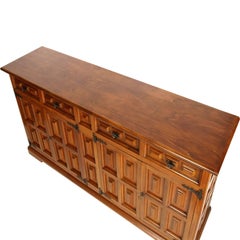 1930s Italian Renaissance Bassano Credenza Sideboard, Solid Walnut Wax Polished