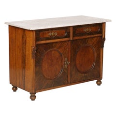 Mid-19th Century Italian Biedermeier Cabinet, Carrara Marble Top Wax Finished