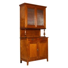 Late 19th Century Credenza Piedmontese Display Cabinet , Solid Wood wax Polished