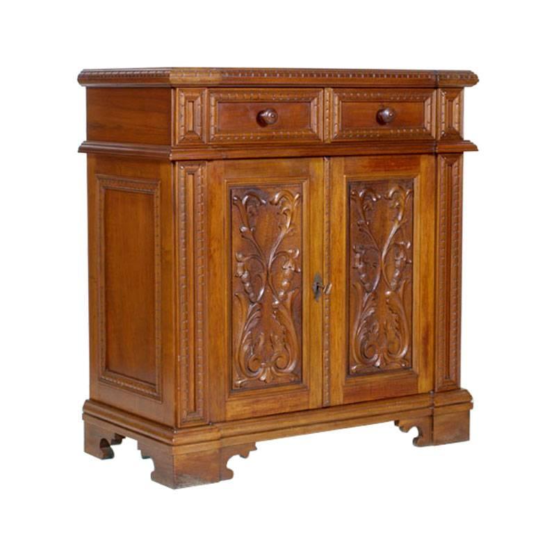 Midcentury Tuscan Renaissance Cabinet in Solid Carved Walnut Polished to Wax For Sale