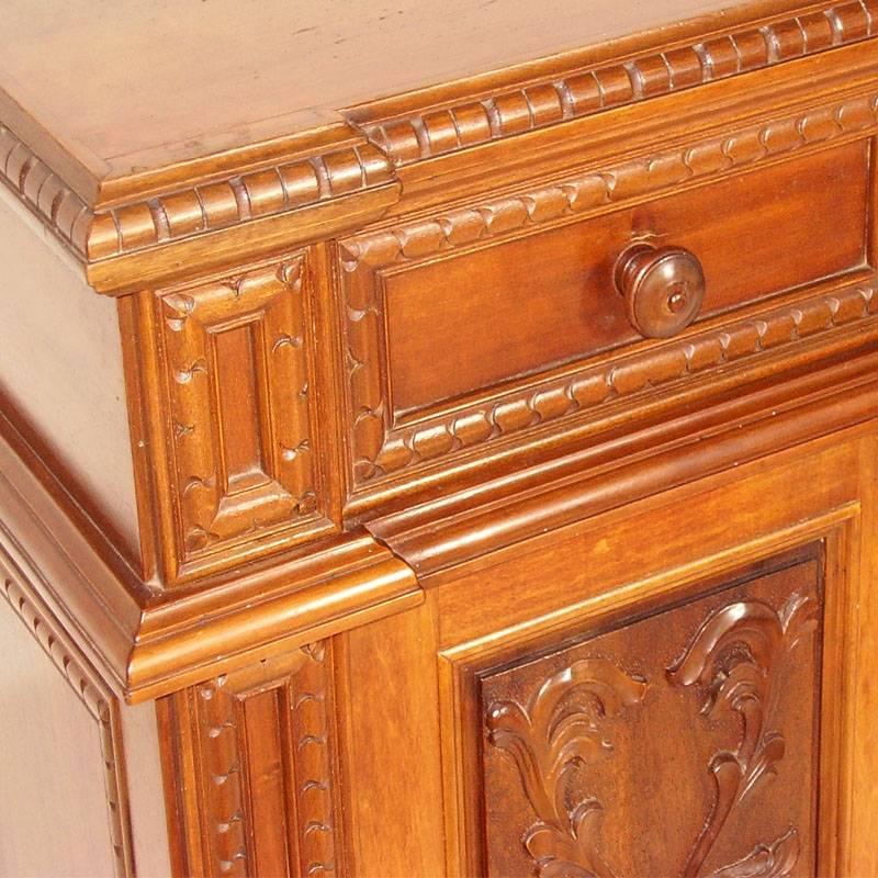 Italian Midcentury Tuscan Renaissance Cabinet in Solid Carved Walnut Polished to Wax For Sale