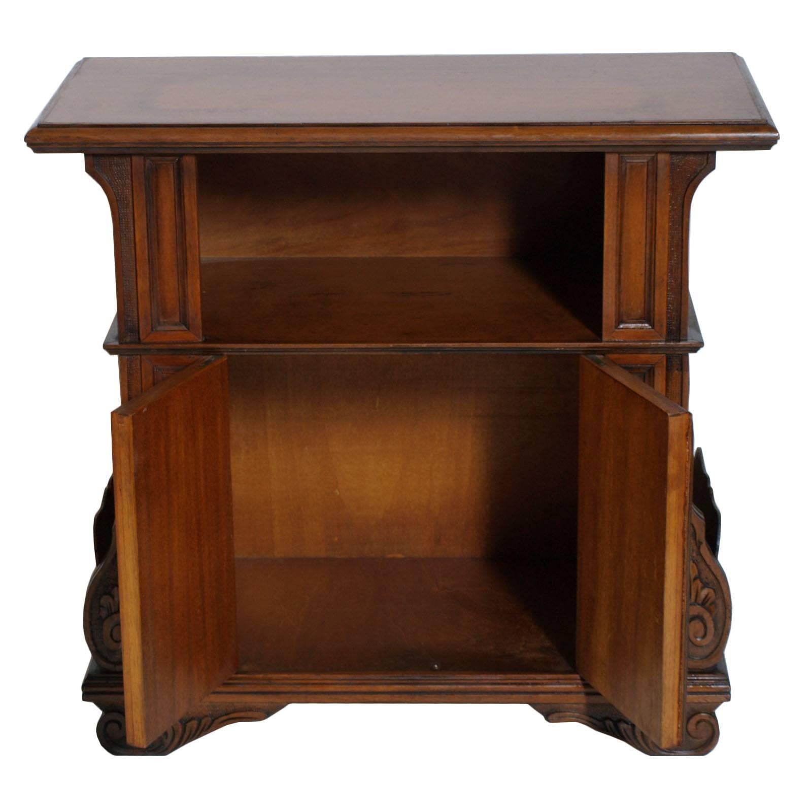 Renaissance Revival Midcentury Cabinet and Magazine Rack, Renaissance Style, Walnut Wax Polished For Sale