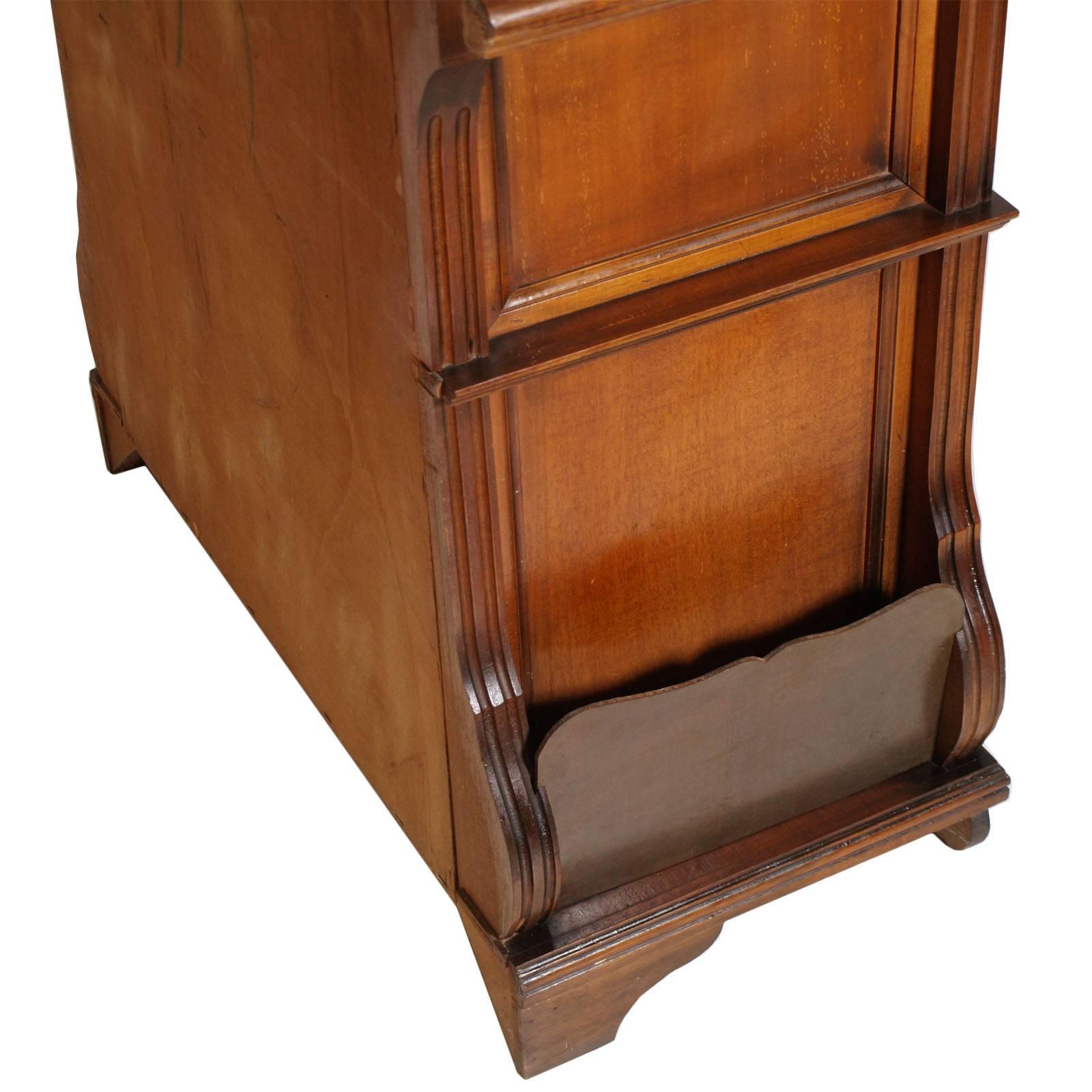 Midcentury Cabinet and Magazine Rack, Renaissance Style, Walnut Wax Polished In Excellent Condition For Sale In Vigonza, Padua