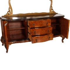 1920s Mirrored Baroque Venetian Credenza Chippendale, in Walnut, Maple Inlay