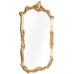 19th Century Venetian Baroque Wall Mirror, Hand-Carved Walnut Gold Leaf Finish