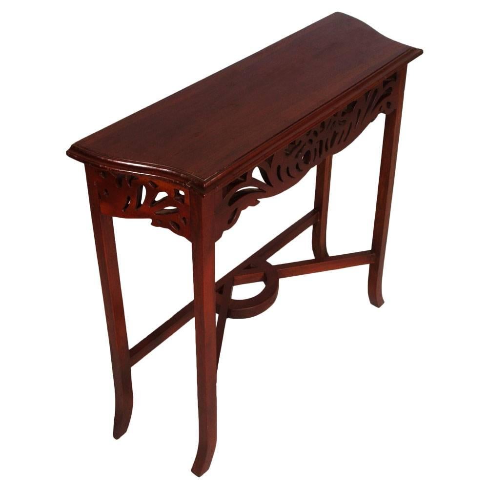 Italian 1910s Art Nouveau Console in Carved Wood,  Eugenio Quarti Style, Polished to Wax