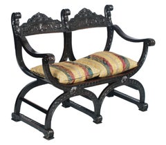 1800s Florentine Renaissance Sofa & Pair Dante Chairs  Carved ebonozed Walnut