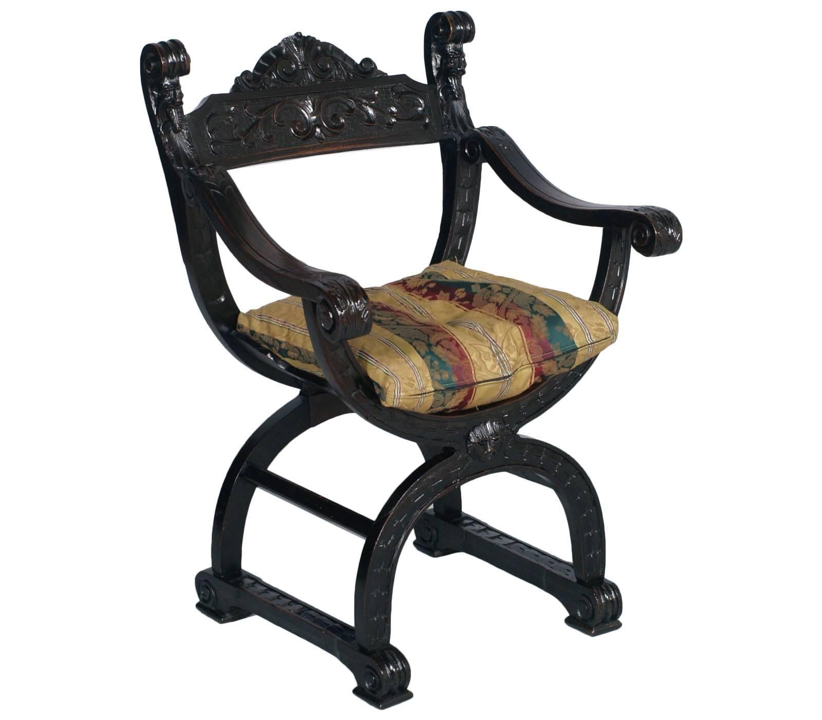 Renaissance Revival 1800s Florentine Renaissance Sofa & Pair Dante Chairs  Carved ebonozed Walnut For Sale