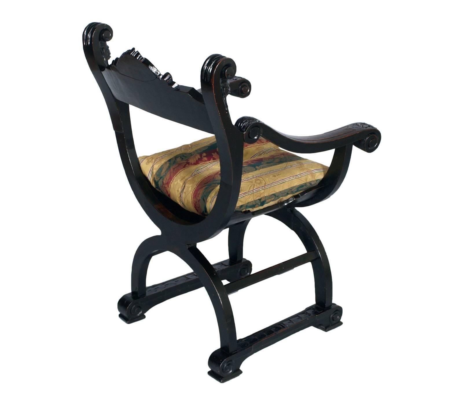 Ebonized 1800s Florentine Renaissance Sofa & Pair Dante Chairs  Carved ebonozed Walnut For Sale