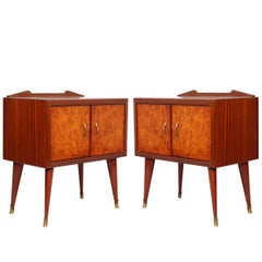 Vintage 1940s Pair of Nightstands Paolo Buffa Attributed, Mahogany and Elm Burl Veneered