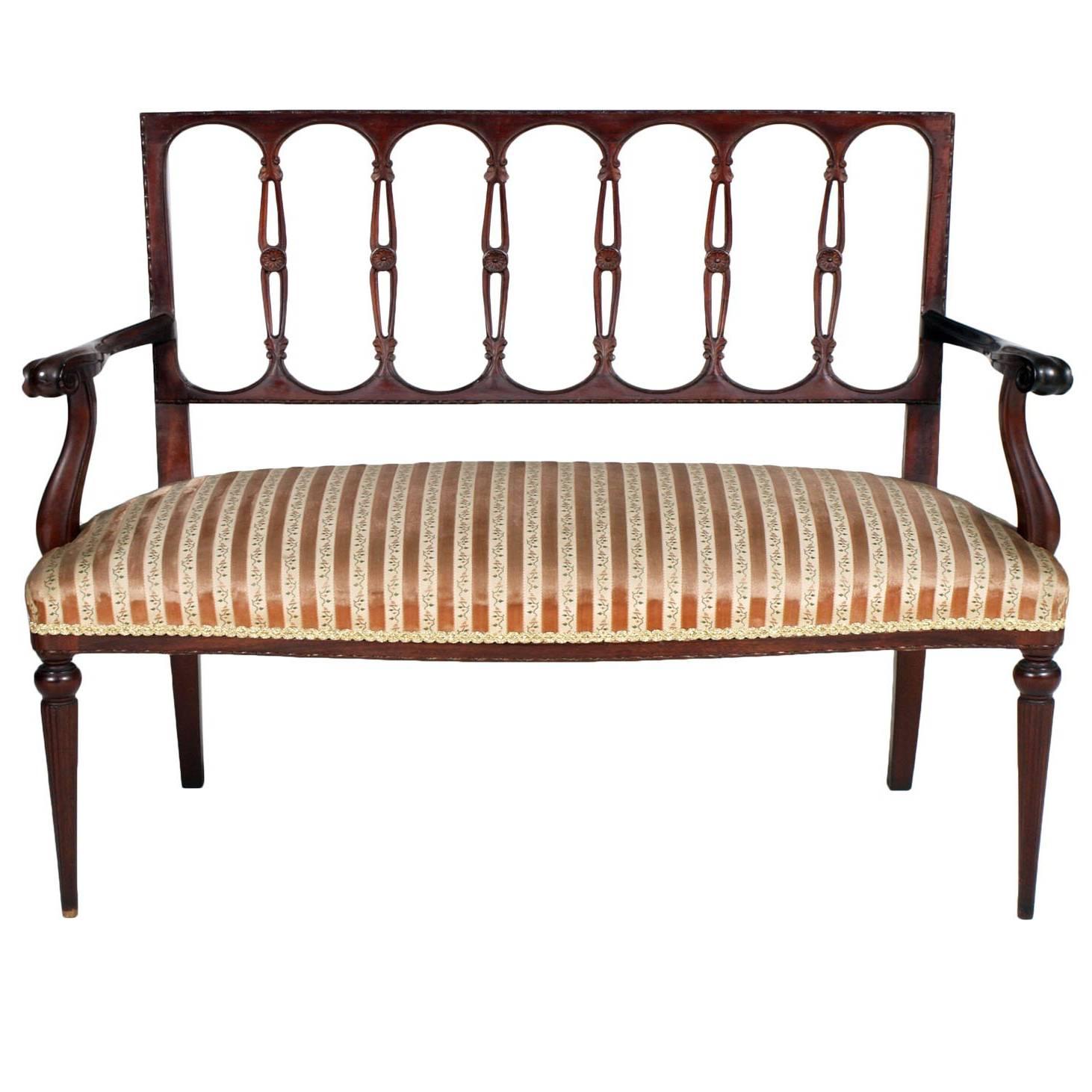 Mid-19th Century Italian Neoclassic Sofa Couch Loveseat in Hand-Carved Mahogany