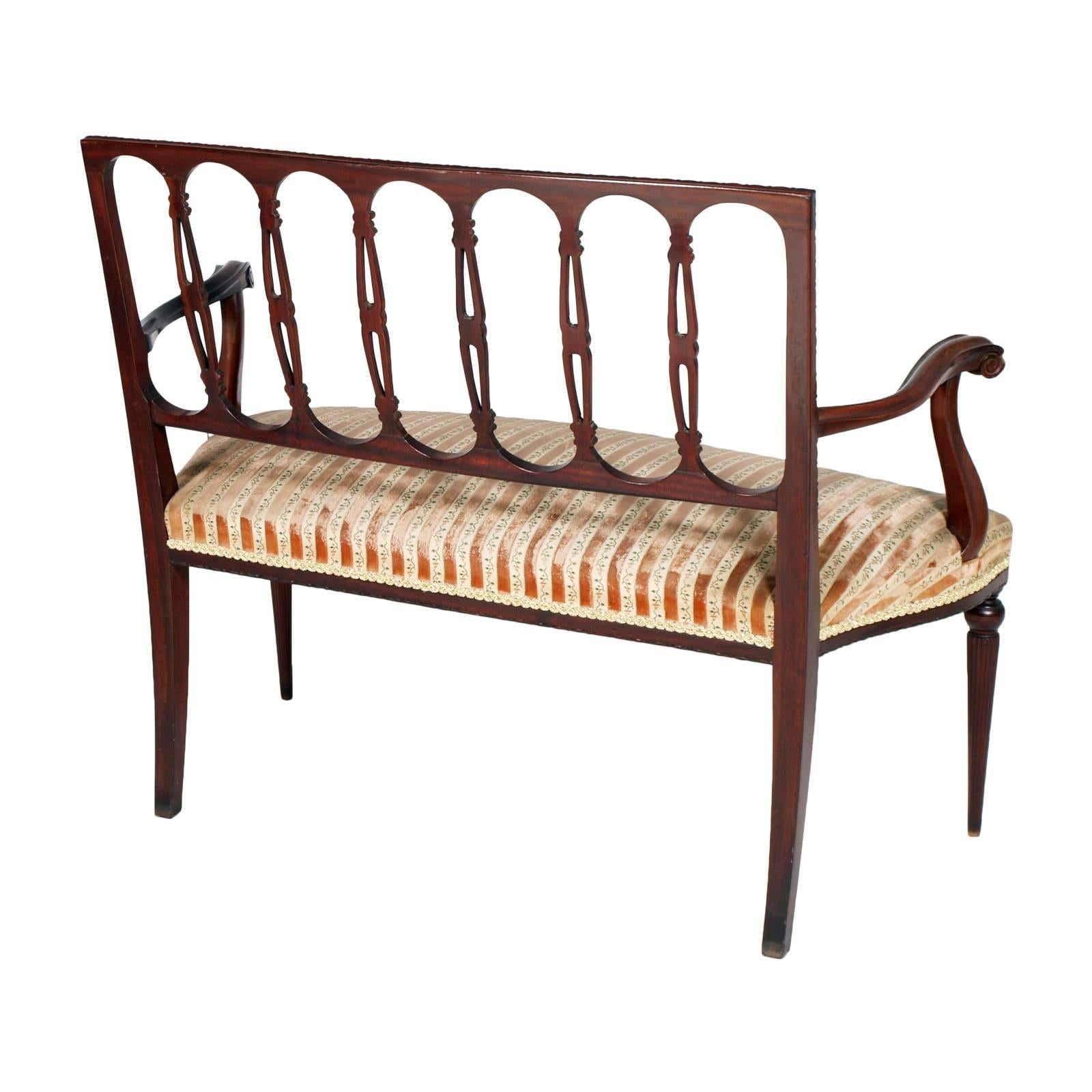 Neoclassical Mid-19th Century Italian Neoclassic Sofa Couch Loveseat in Hand-Carved Mahogany