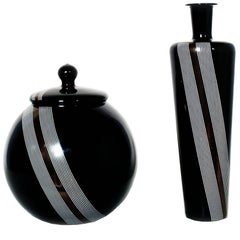 Set Two Vases Tapio Wirkkala for Venini attributable , Blown Black Murano Glass