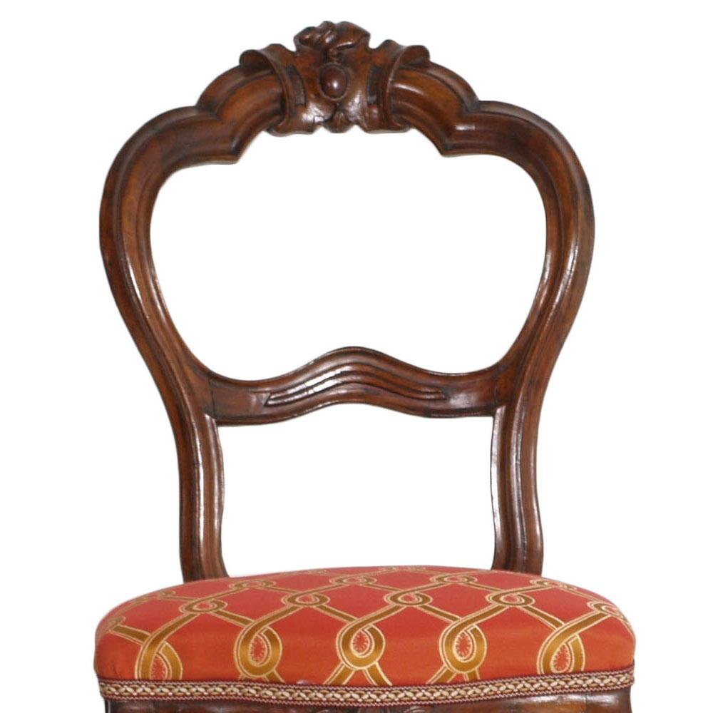 Italian Baroque Louis Philippe Side Chairs or Slipper Chairs in Walnut, Restored For Sale 3