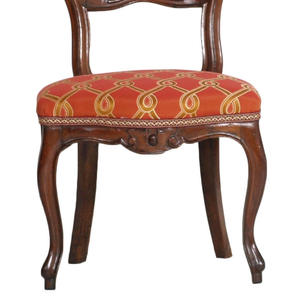 Italian Baroque Louis Philippe Side Chairs or Slipper Chairs in Walnut, Restored For Sale 4