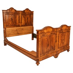 Late 19th Century Italian Louis Philippe Style Walnut and Burl Walnut Double Bed