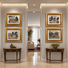 Collection of Four Italian 925 Silver-Plated Landscape Bas-Reliefs by Guerrini