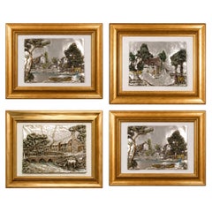 Collection of Four Italian 925 Silver-Plated Landscape Bas-Reliefs by Guerrini