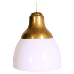 Italian Brass Murano Lattimo Glass Pendant by Luigi Caccia Dominioni for Azucena