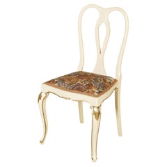 Set of Three Venetian Cream Lacquered and Gilt Walnut Chairs with Floral Upholst