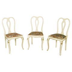 Set of Three Venetian Cream Lacquered and Gilt Walnut Chairs with Floral Upholst