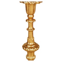 Late 17th-Century Venetian Baroque Hand-Carved Gilded Walnut Altar Candlestick