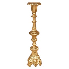 Late 17th-Century Venetian Baroque Hand-Carved Gilded Walnut Altar Candlestick