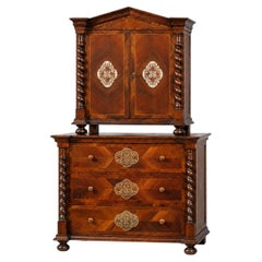 Habsburg Baroque Walnut, Maple, and Silver-Inlaid Cabinet-on-Chest, circa 1728