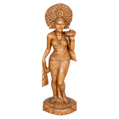 Early 20th Century Balinese Hand-Carved Tropical Hardwood Female Figure, 1900s