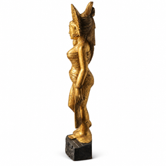 Early 20th-Century Balinese Hand-Carved Gilded Hardwood Female Figure, 1900s