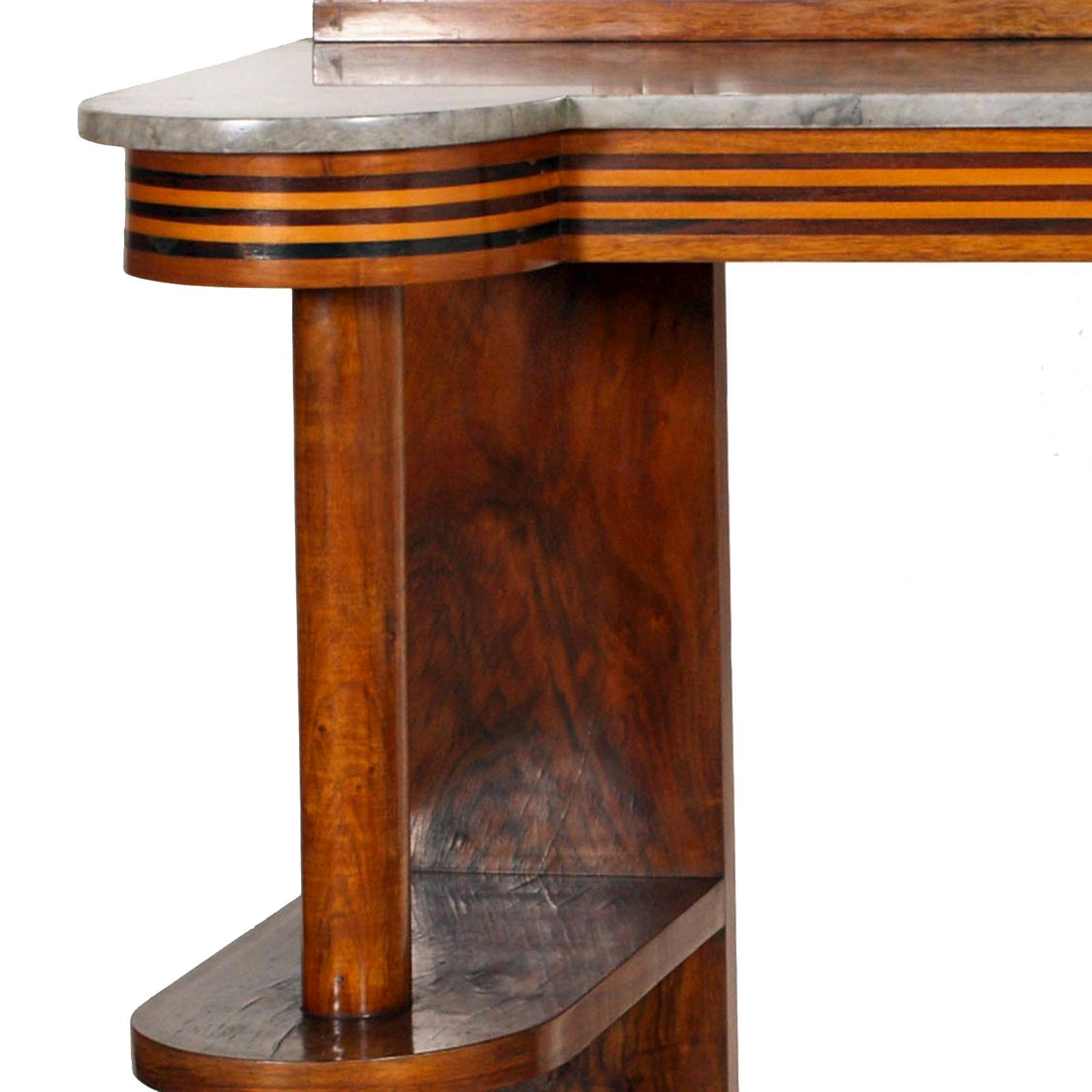 Italian 1930s Console with Mirror Futurism Art Deco by Quirino De Giorgio Walnut Marble