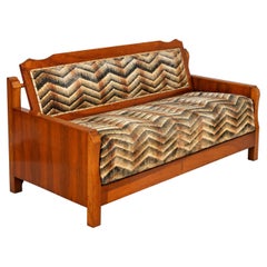 Art Deco Walnut Convertible Daybed Sofa with Original Futurist Fabric, restored
