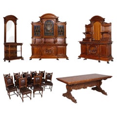 Italian Renaissance Style Set Dining Room 16 Pieces Walnut Hand-Carved