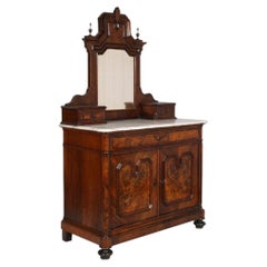 19th Century Chest of Drawers, commode with mirror, Carrara Marble, Burl Walnut