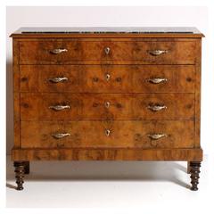 Venetian Art Nouveau Chest of Drawers in Walnut, Burl Walnut, Black Marble Top