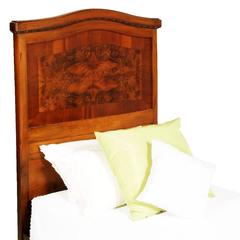1910s, Antique Italian Art Nouveau Single Bed in Walnut and Burl Walnut Inlaid