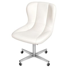 Italienischer Drehsessel aus den 1960er Jahren von Gastone Rinaldi für RIMA, weißes Leder und Chrom