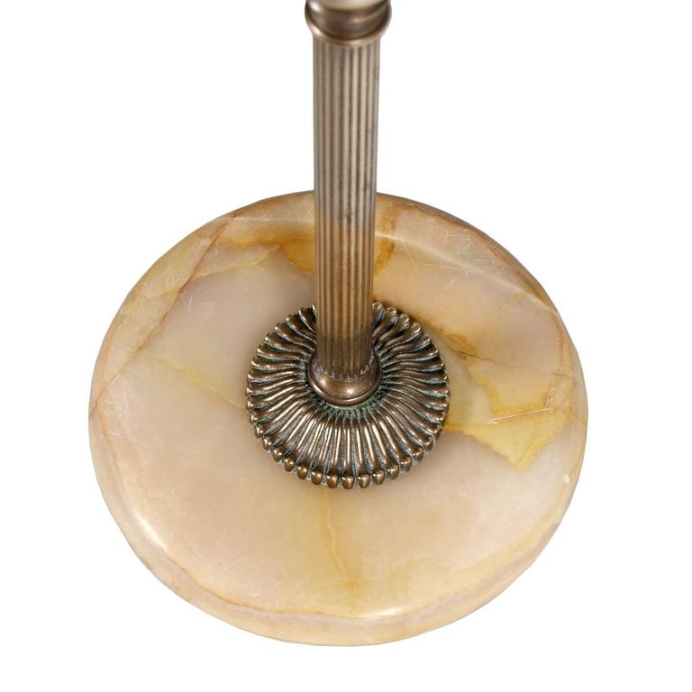 Art Deco Floor Ashtray with Onyx Base, Golden Brass Stem Ash Removal