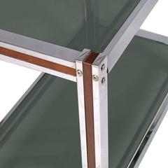 Tecno Style Chrome Bar Cart, Mahogany Insert Top Crystal Fumè Tempered Glass