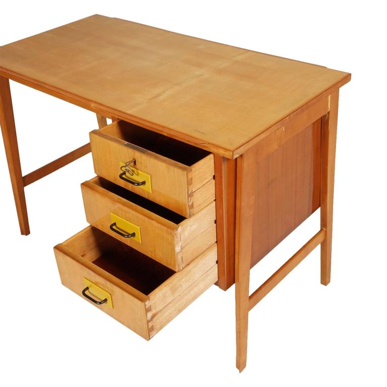 MidCentury Modern Desk Solid Beech Maple and Mahogany Applied Three