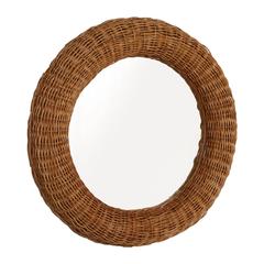 Mid-Century Modern Bamboo & Rattan Circular Mirror Franco Albini Style, Bonacina 10