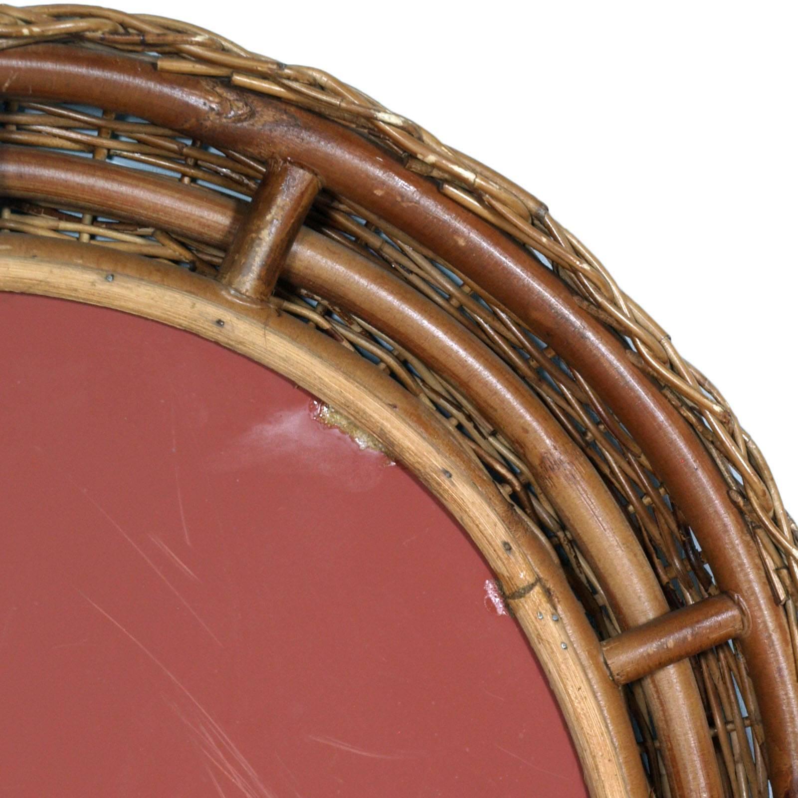 19th Century Mid-Century Modern Rattan Circular Mirror Franco Albini Franca Helg style For Sale