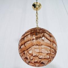 1960s Blown Glass Doria Lighting Amber-Hued Cealing Lamp, Gilded Brass Support