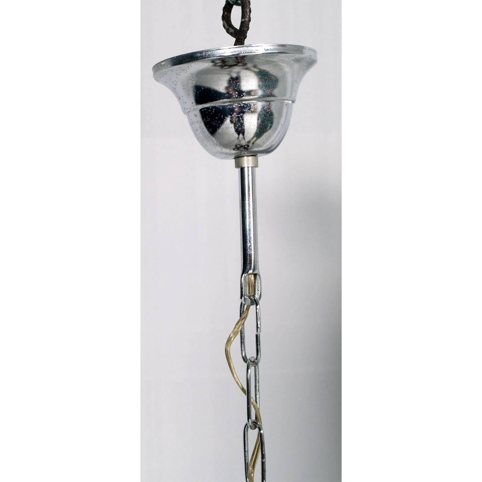 Galvanized Italian 1960s Mazzega Murano Glass Chandelier, Atomo, Wood and Chrome-Plated For Sale