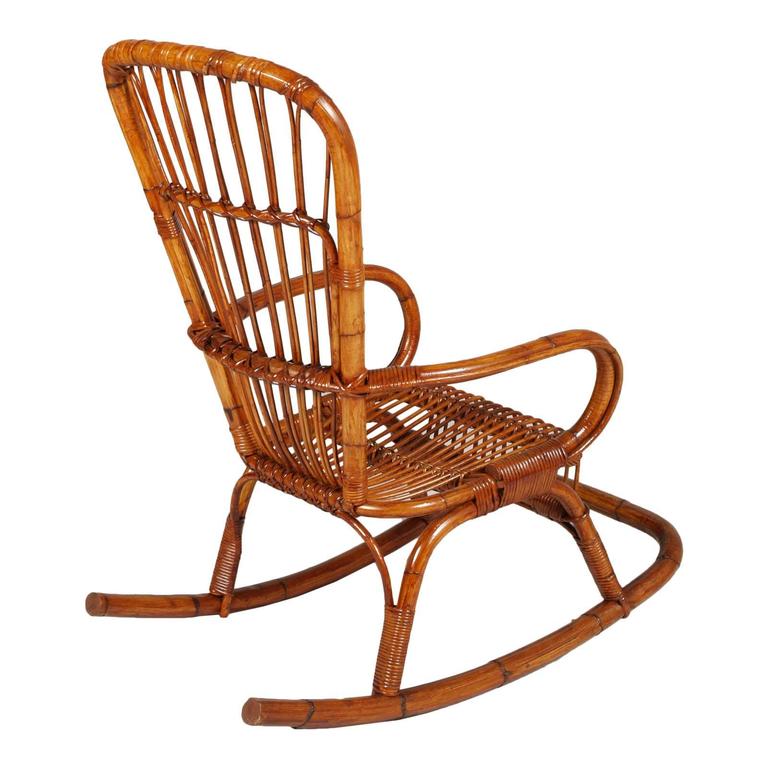 Italian Mid Century Modern Bamboo Rocking Chair Attrible Italian Mid Century Modern Bamboo Rocking Chair Attrible Vittorio Bonacina In Excellent Condition For