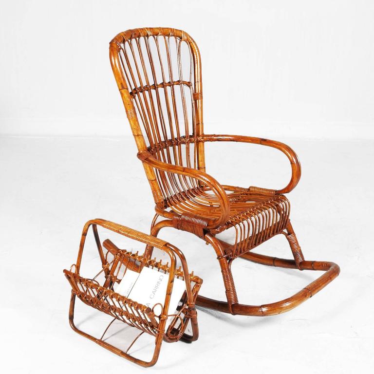 Italian Mid Century Modern Bamboo Rocking Chair Bonaccina