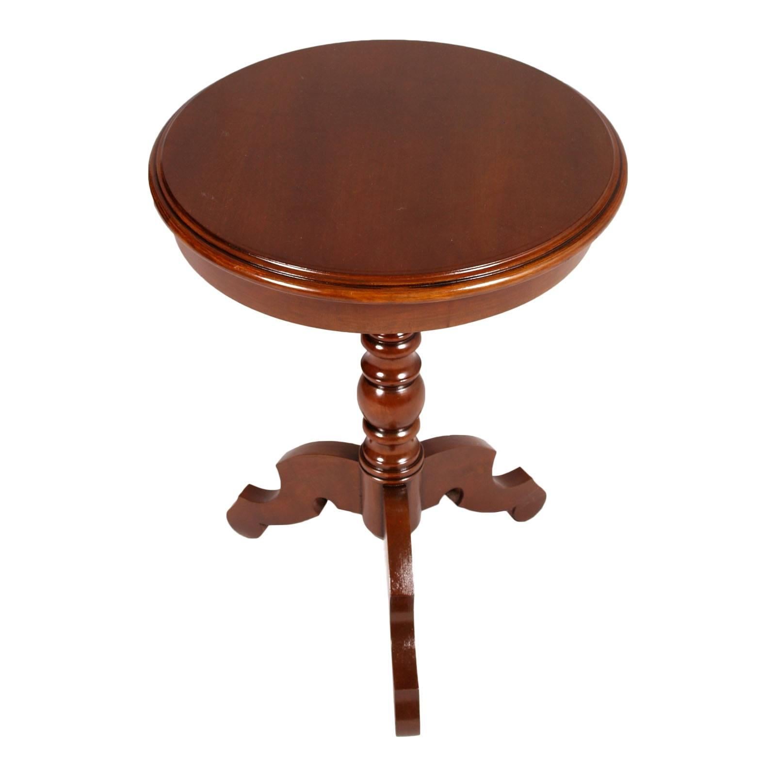 Mid-Century Italian Baroque Round Coffee Side Table Solid Walnut, Wax Polished For Sale