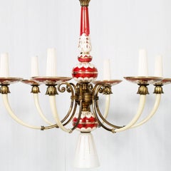 Art Deco Six-Light Florence Chandelier Gold Decorated Porcelain Enameled Brass