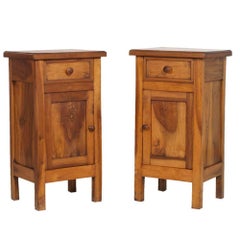 Italian country Nightstand early 20th Century, Solid blond Walnut, wax Polished 